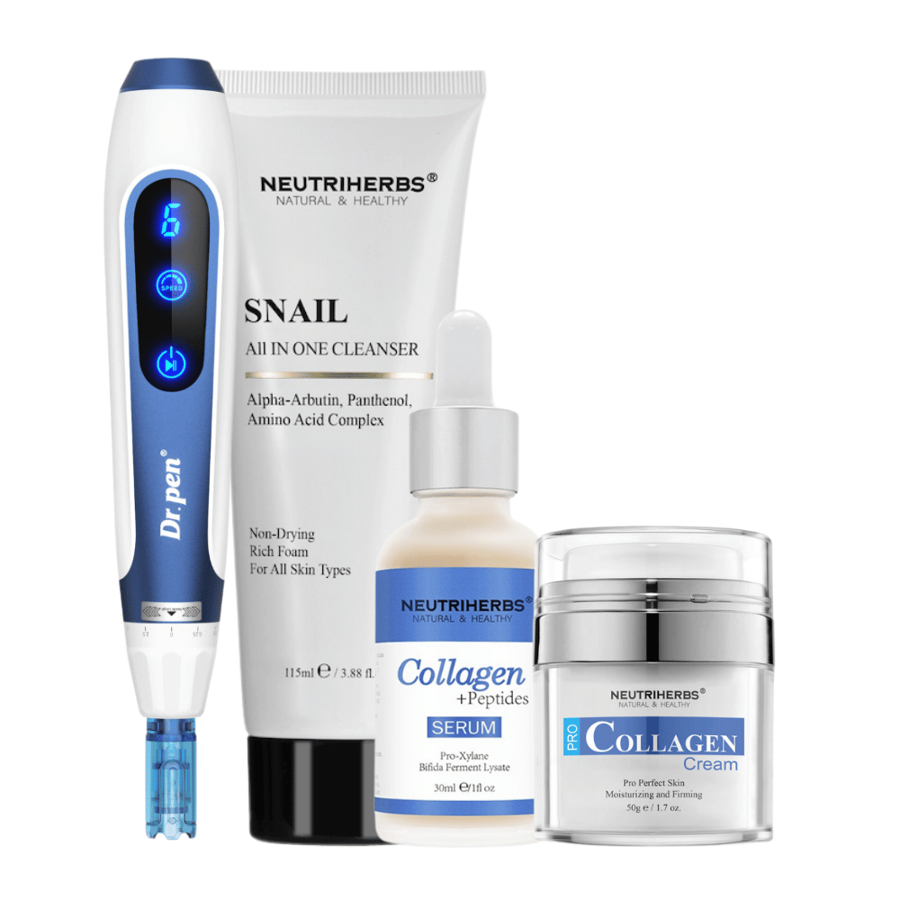 Anti-Age Kit met Dr. Pen A11, Neutriherbs Snail Cleanser, Collagen + Peptides Serum en Pro Collagen Cream.