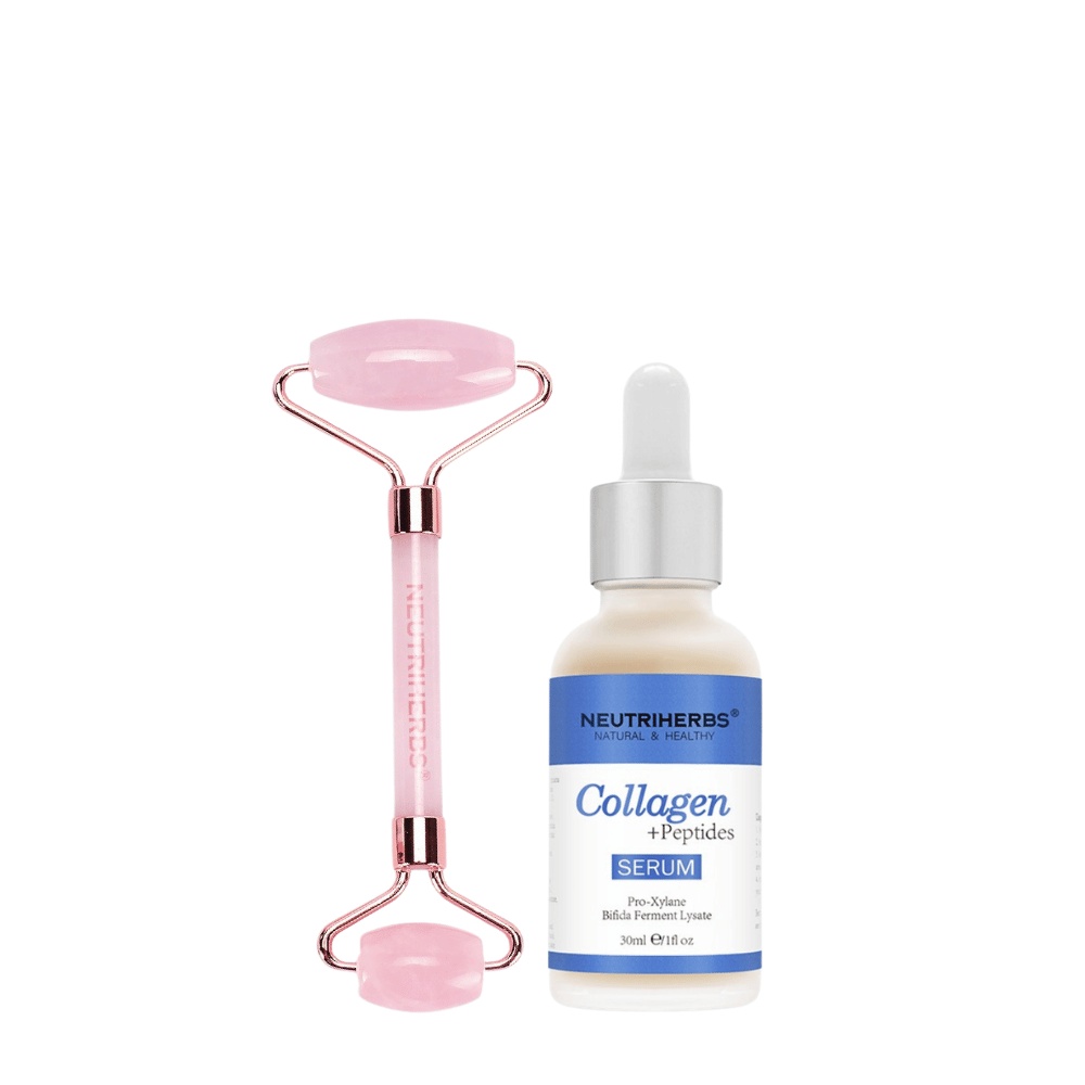 Face Massage Roller Firming Kit met rozenkwartsroller en Collagen + Peptides Serum