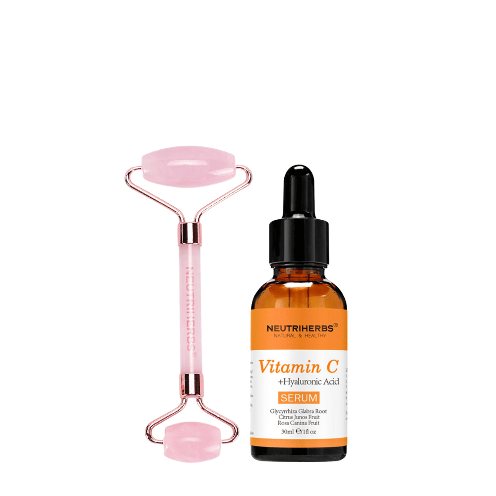 Face Massage Roller Glow Kit met rozenkwartsroller en Vitamin C Serum