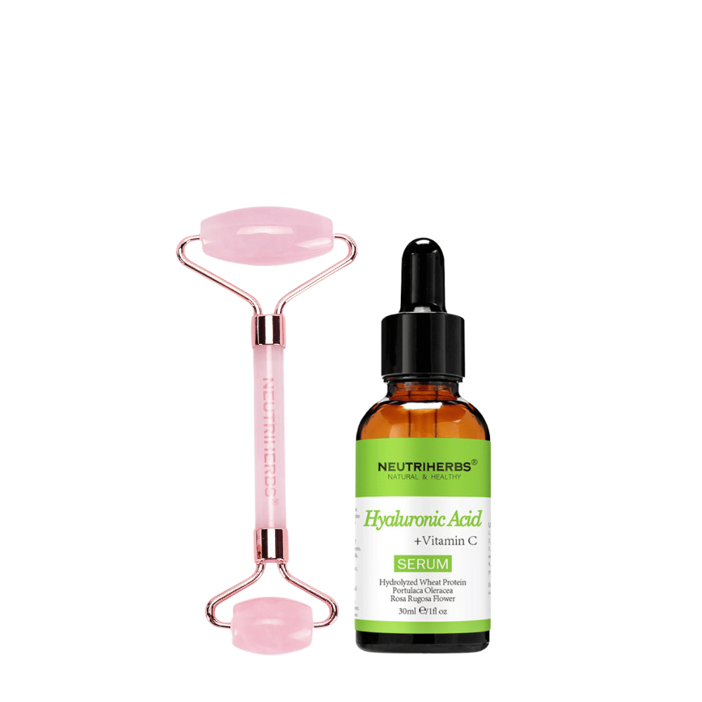 Face Massage Roller Hydration Kit met rozenkwartsroller en Hyaluronic Acid Serum