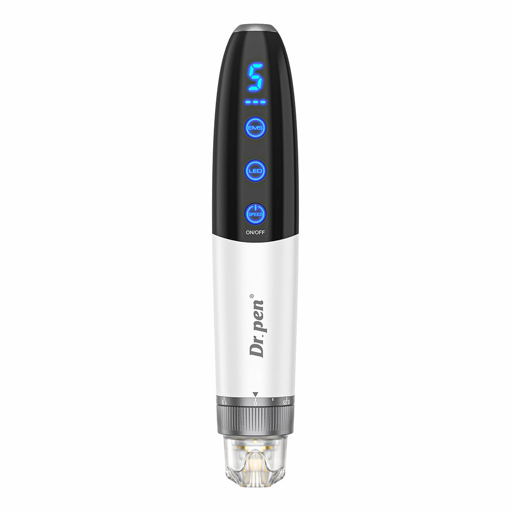 Bio Pen Q1S microneedling-penna med LED-display, justerbara lägen och precisionshuvud för professionell hudföryngring och kollagenstimulering.