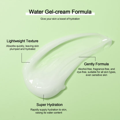 Illustratie van de lichte geltextuur van Neutriherbs 4D Hyaluronic Acid Gel Moisturizer. De gelcrème op waterbasis wordt snel opgenomen, geeft intensieve hydratatie en laat de huid zacht, vol en fris aanvoelen. De formule is mild en geschikt voor alle huidtypen, ook de gevoelige huid.