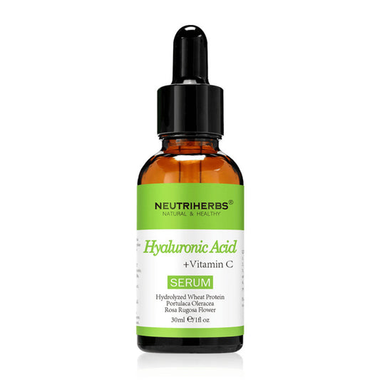 Neutriherbs Hyaluronic Acid + Vitamin C Serum 30 ml met hyaluronzuur en vitamine C. Hydraterend gezichtsserum dat de huid laat stralen, de teint egaliseert en helpt fijne lijntjes te verminderen voor een zachte en frisse huid.