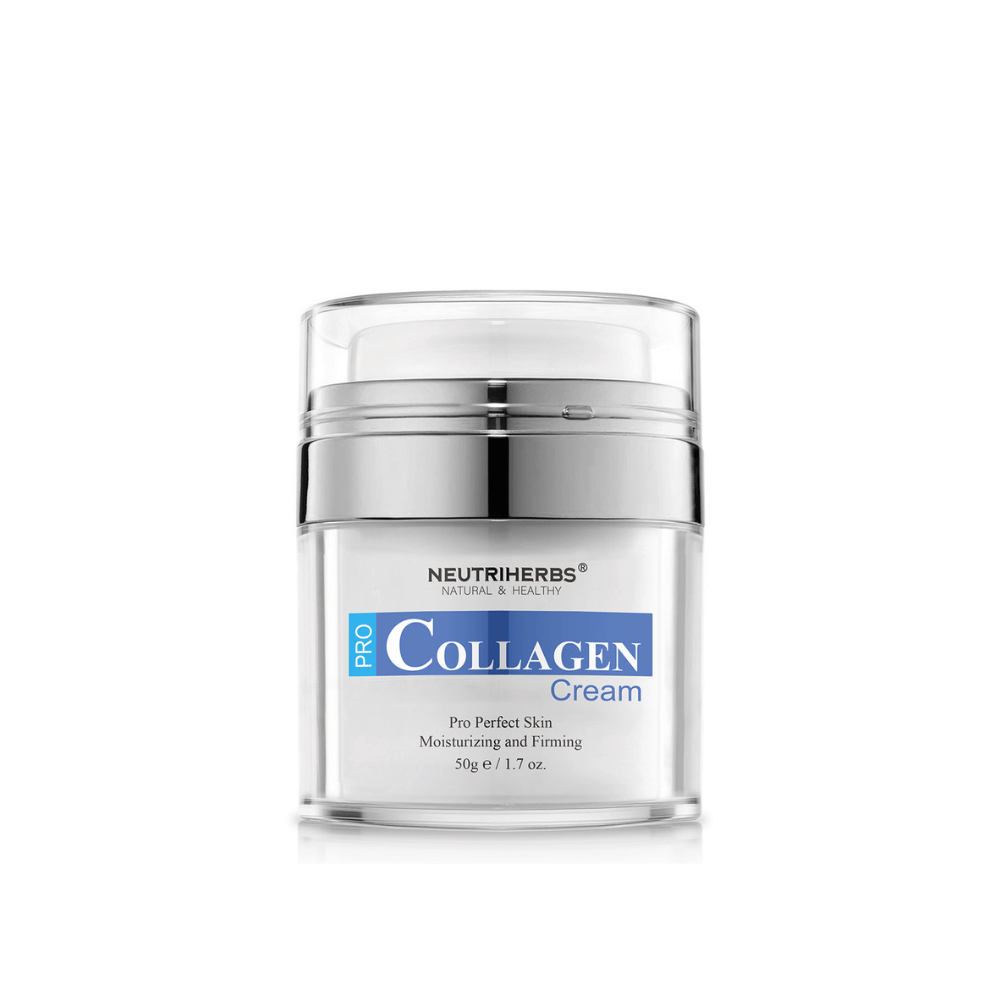Neutriherbs Pro Collagen Cream 50 g in een stijlvolle pot. Een hydraterende en verstevigende gezichtscrème die is ontwikkeld om de elasticiteit van de huid te verbeteren, langdurige hydratatie te bieden en bij te dragen aan een stevigere huid met een zacht en soepel gevoel.