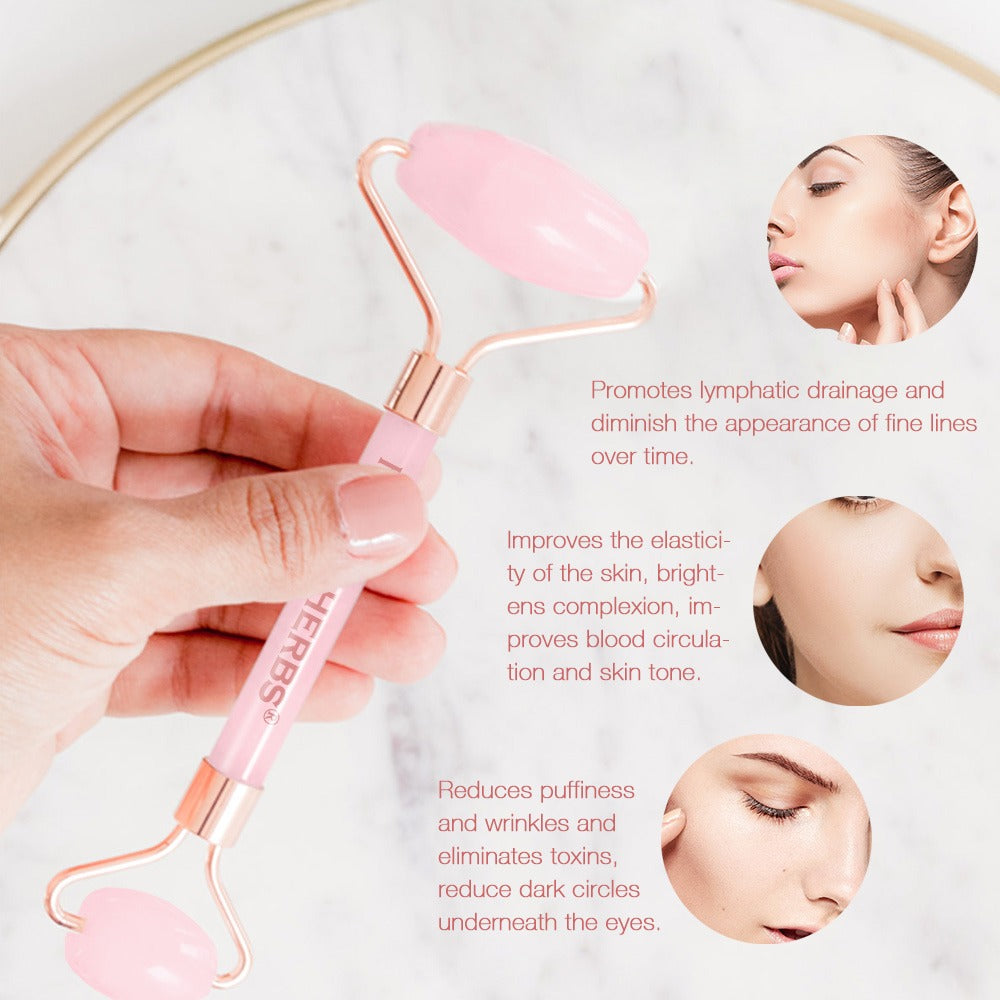 Neutriherbs Rose Quartz Face Roller voor gezichtsmassage, lymfedrainage en verminderde zwelling.