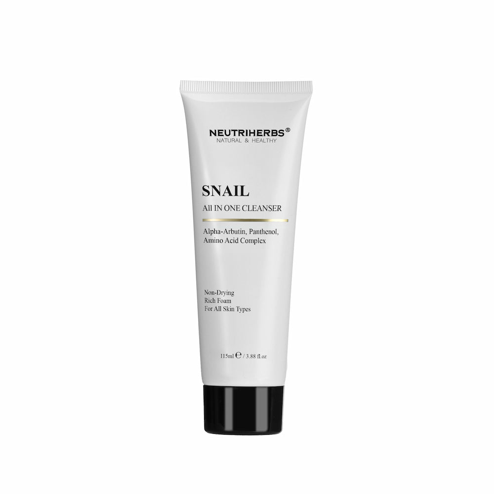 Neutriherbs Snail All In One Cleanser 115 ml – milde gezichtsreiniging met slakkenextract, alpha-arbutin en panthenol voor alle huidtypes.