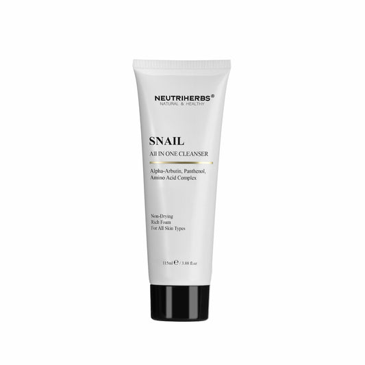 Neutriherbs Snail All In One Cleanser 115 ml – milde gezichtsreiniging met slakkenextract, alpha-arbutin en panthenol voor alle huidtypes.